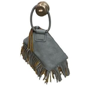 Large blue fringed wristlet/purse